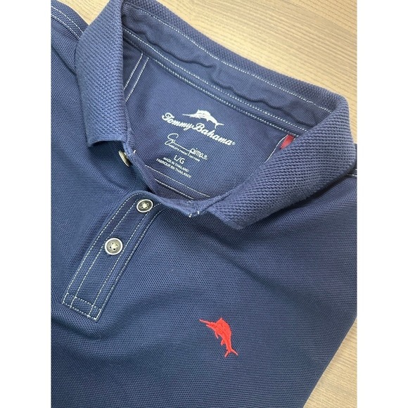 Tommy Bahama Mens L Blue Supima Cotton Golf Polo Shirt Marlin Logo Short Sleeve - Picture 1 of 6
